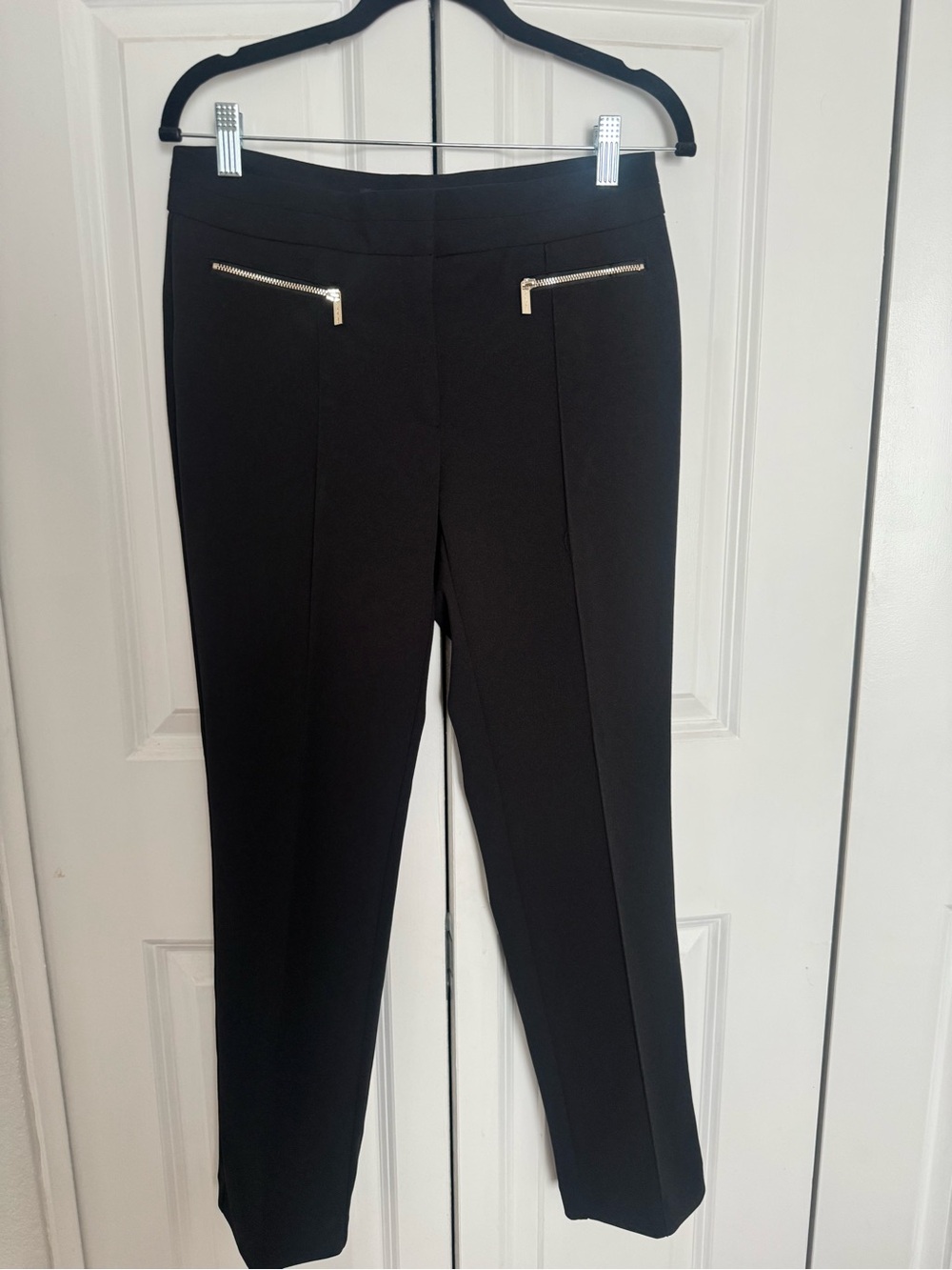 Karl Lagerfeld Black Straight-Leg Pants with Silver Zipper Detail